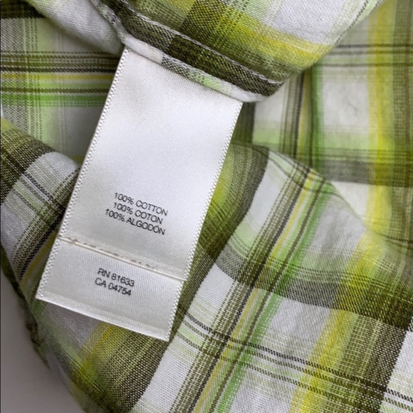 Kenneth Cole NY Short Sleeve Plaid Button down top lime green small - Picture 6 of 7